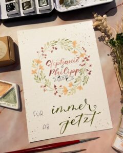 Hochzeitskarte Blumenkranz Handlettering und Kreatives mit Liebe