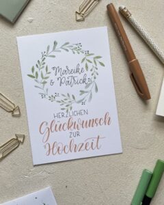 Hochzeitskarte Kranz Handlettering und Kreatives mit Liebe