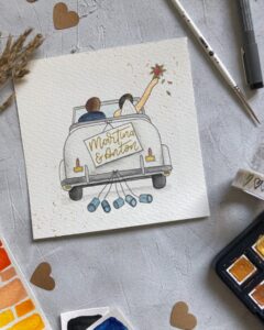 Hochzeitskarte Quadrat Hochzeitsauto Handlettering und Kreatives mit Liebe