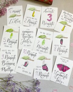 Meilensteinkarten Mittel Handlettering und Kreatives mit Liebe